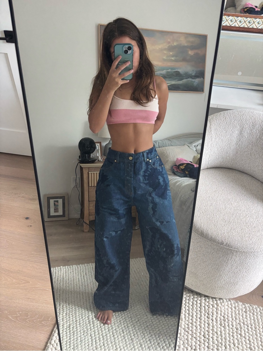 Heavy manners low rise baggy denim laser floral